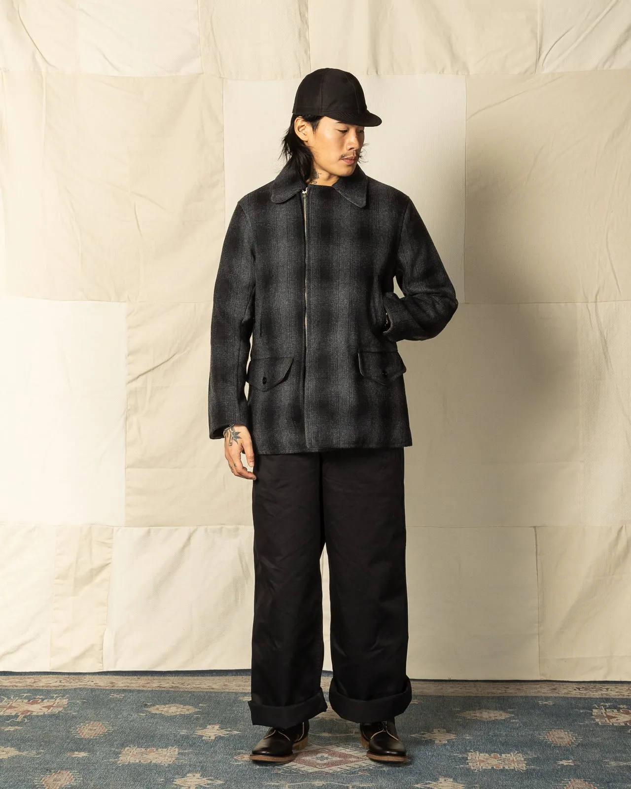 1940s 2-Way Field Jacket - Rat Gray Ombre Check