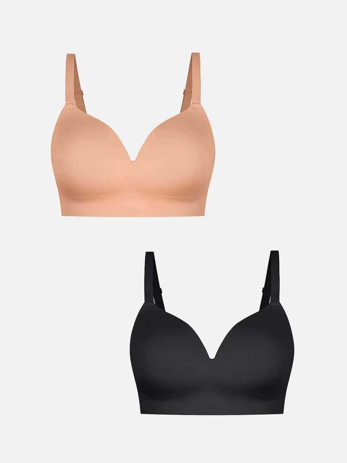 2-Pack ContourLift? Seamless Wireless Shaping Push Up Bra Bundle ZipClosure