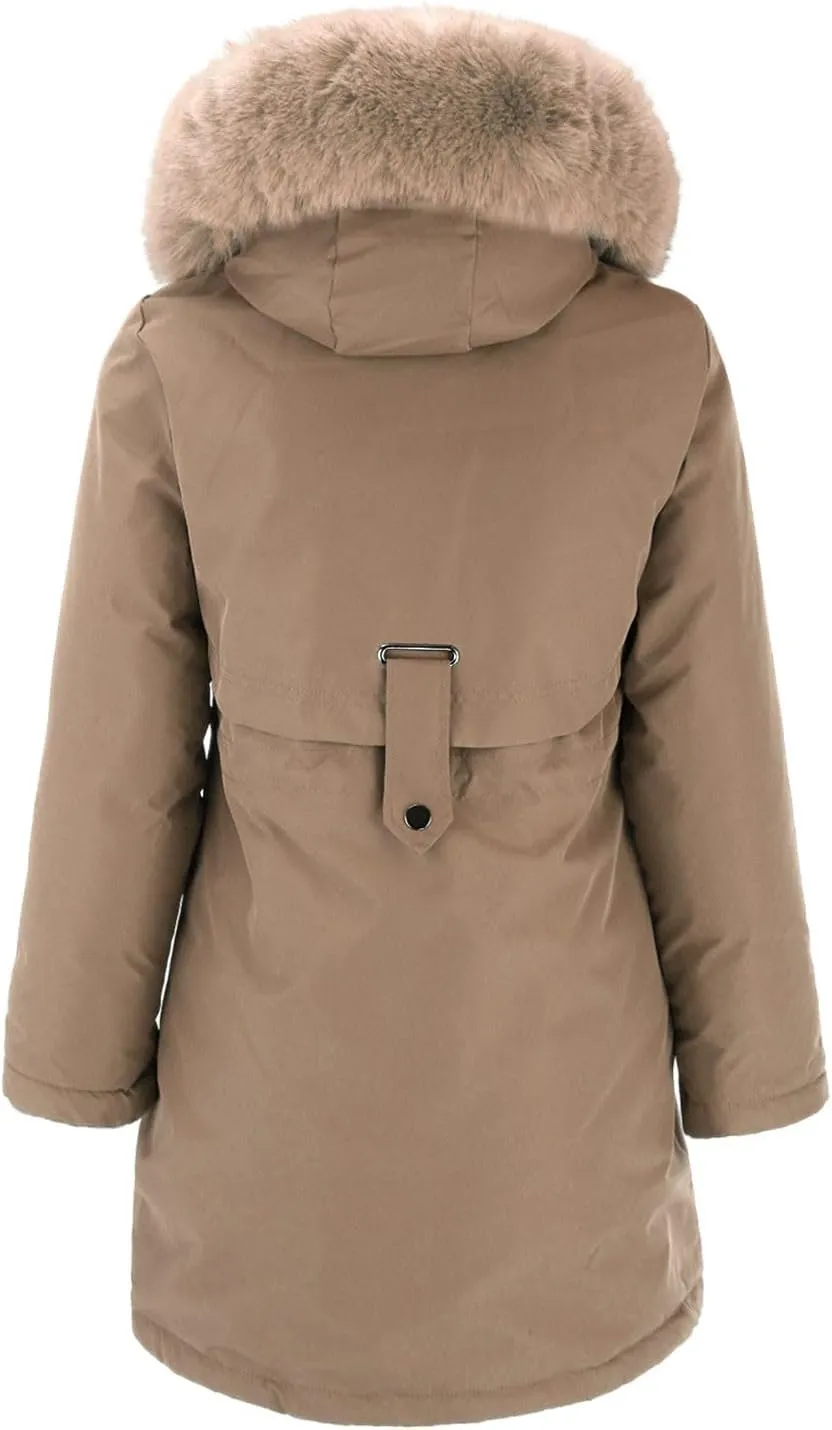 2024 Women's Fashion Trench Coat Fleece Hooded Warm Fleece Jackets Outerwear Padded Coat Winter Coats