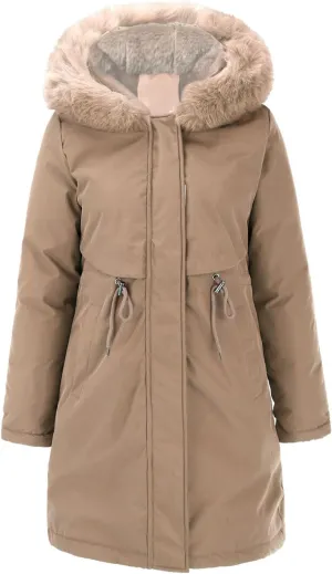 2024 Women's Fashion Trench Coat Fleece Hooded Warm Fleece Jackets Outerwear Padded Coat Winter Coats