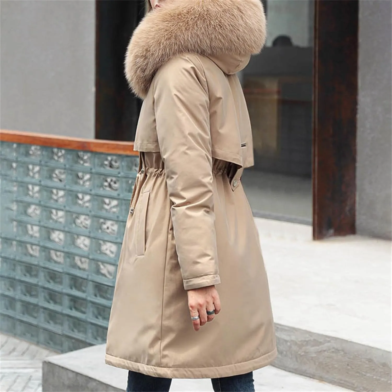 2024 Women's Fashion Trench Coat Fleece Hooded Warm Fleece Jackets Outerwear Padded Coat Winter Coats