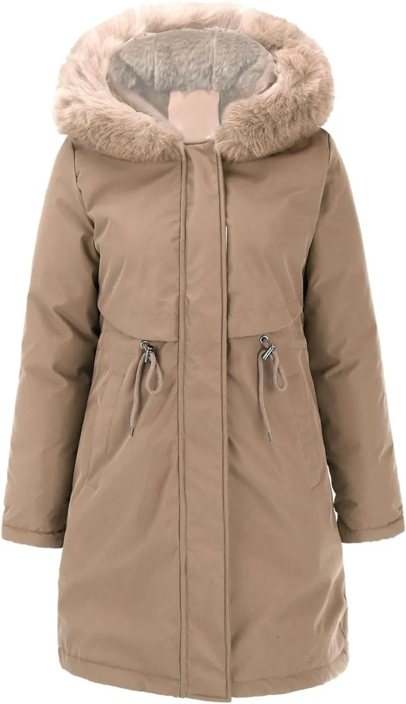 2024 Women's Fashion Trench Coat Fleece Hooded Warm Fleece Jackets Outerwear Padded Coat Winter Coats