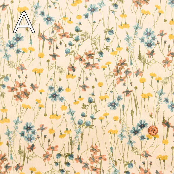 21W Cotton Corduroy Print Fabric - Flowers