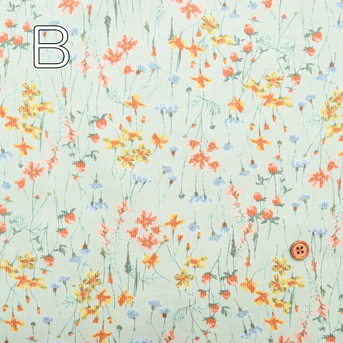21W Cotton Corduroy Print Fabric - Flowers