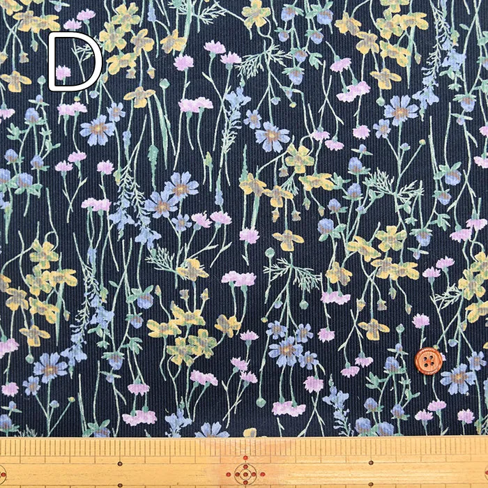 21W Cotton Corduroy Print Fabric - Flowers