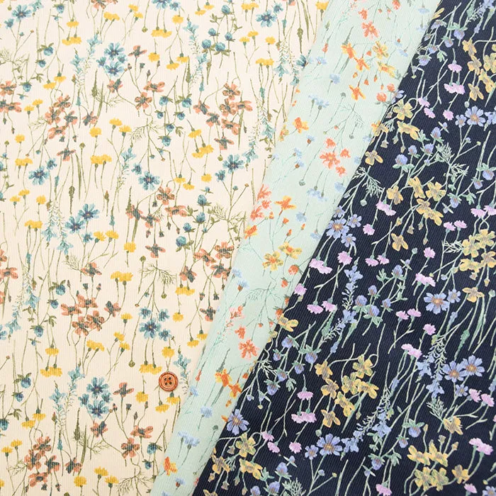 21W Cotton Corduroy Print Fabric - Flowers