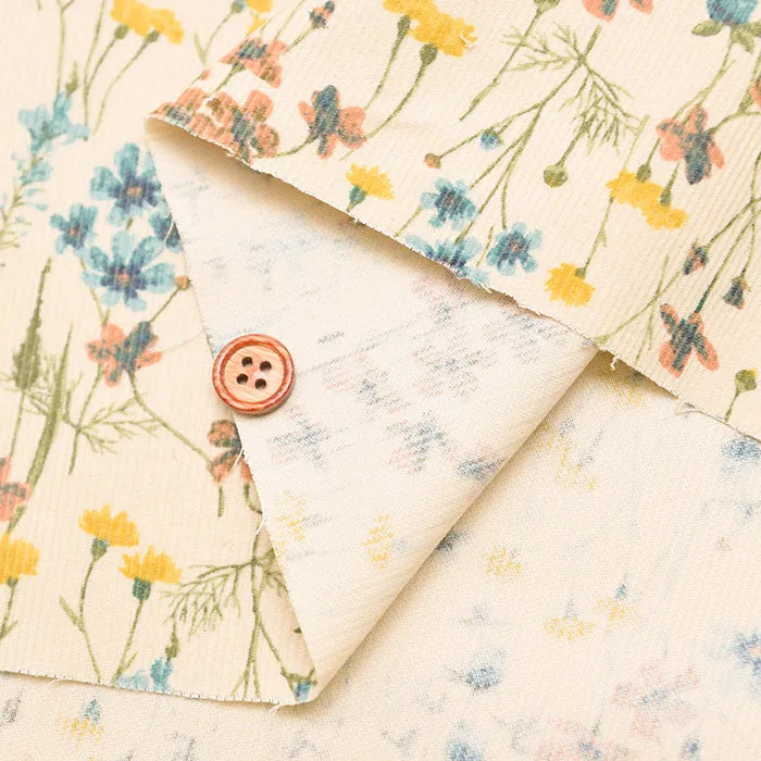 21W Cotton Corduroy Print Fabric - Flowers