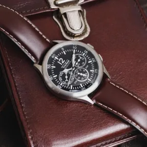 39.5mm navigation watch with strap in chestnut colour leather