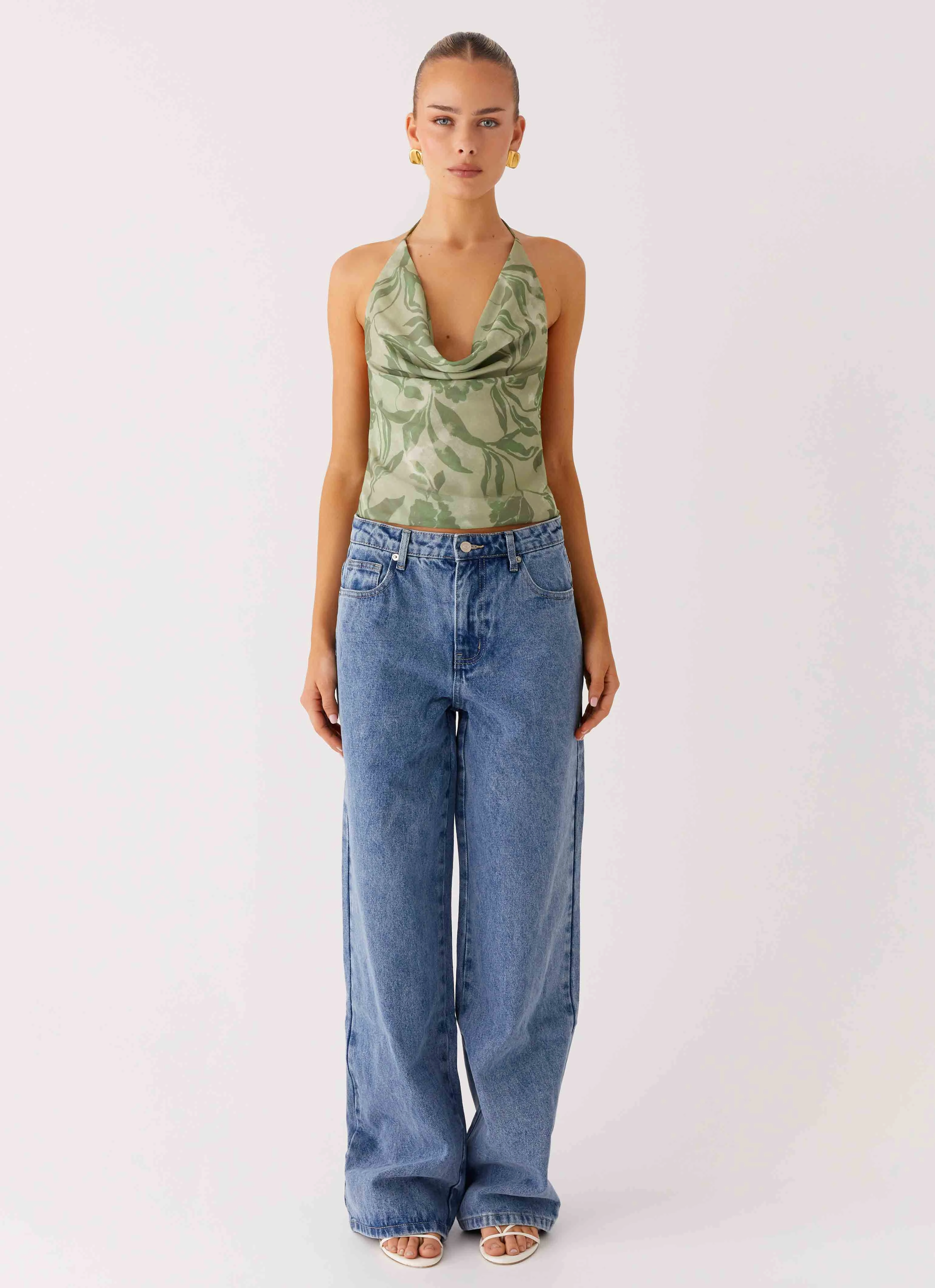 Reflective details Articulated Elbows Elspeth Cowl Top - Jade Fern