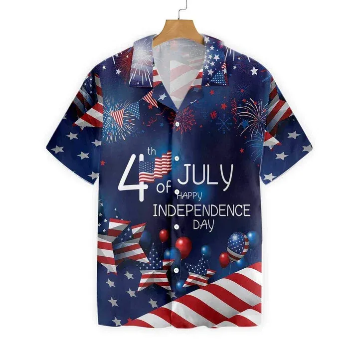 4th Of July Watercolor Hawaiian Shirt, American Flag Fireworks Hawaiian Shirt