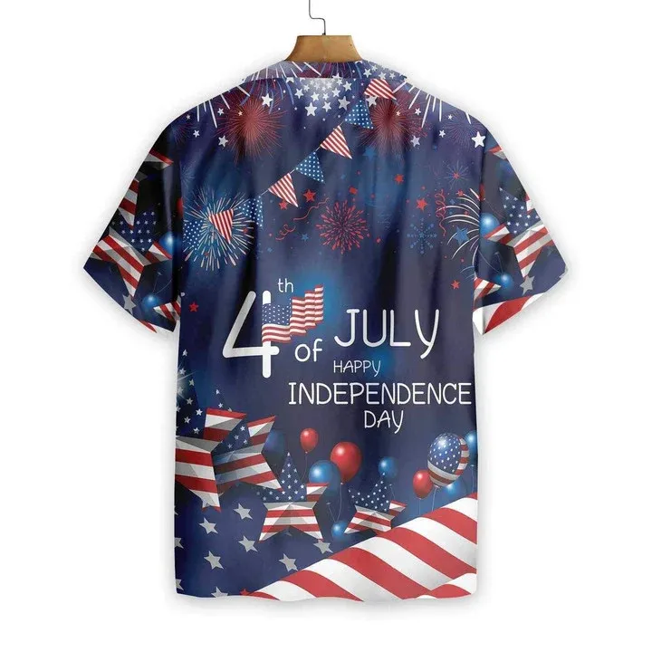 4th Of July Watercolor Hawaiian Shirt, American Flag Fireworks Hawaiian Shirt