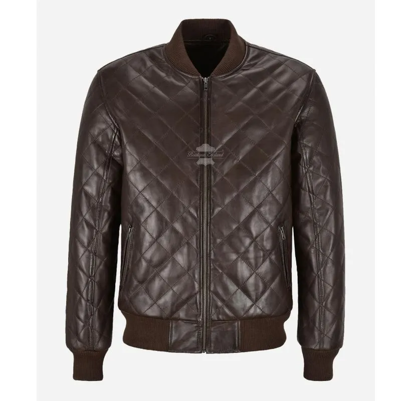 70s MA-1 Leather Bomber Jacket Diamond Quilted