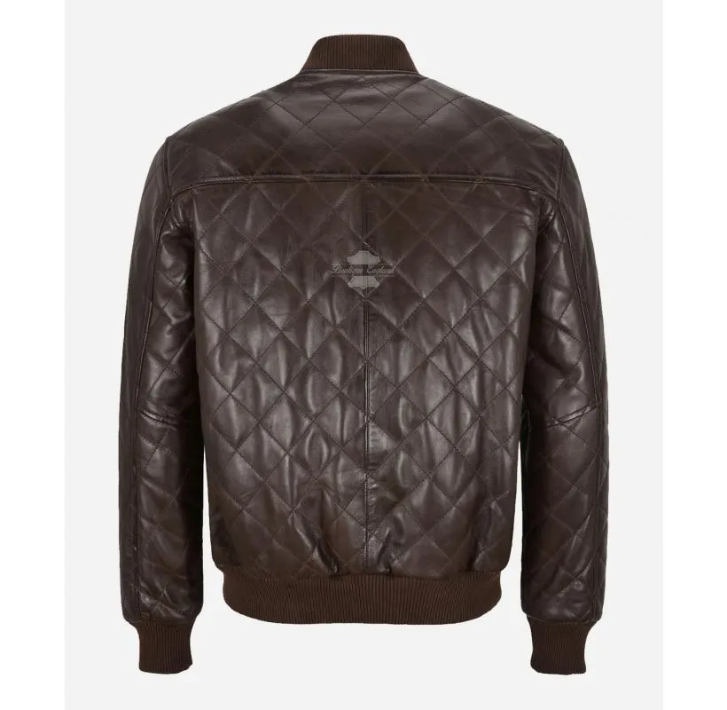 70s MA-1 Leather Bomber Jacket Diamond Quilted