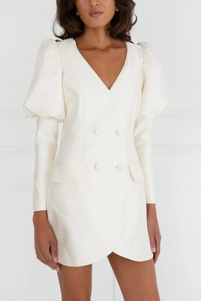 Satin-Edge Simple Shape "The Aurora" - Long Sleeve Dress (Cream)