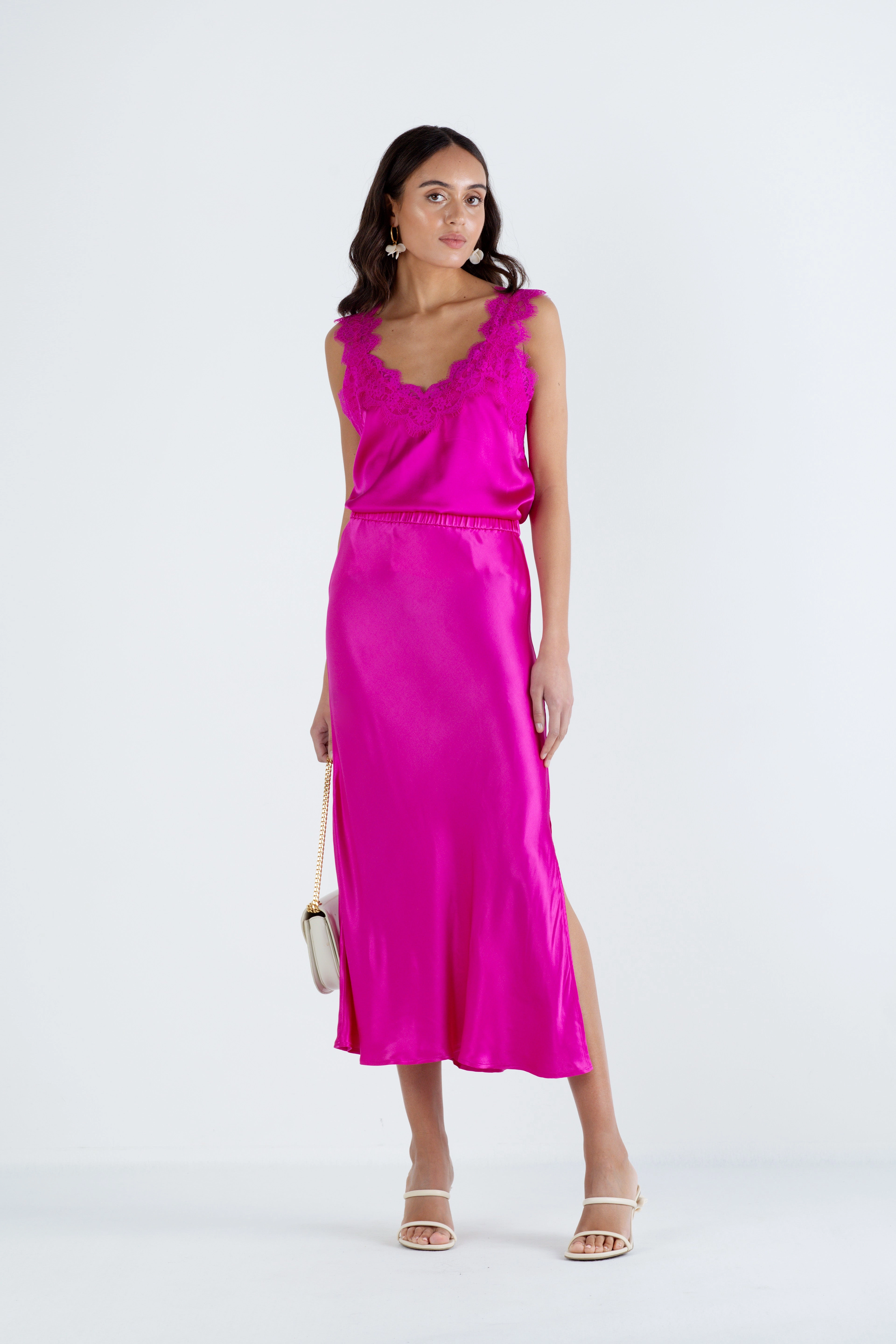 "The Becky" - Silk Cami (Bra Friendly Hot Pink) TearResistant Layered Panel Design