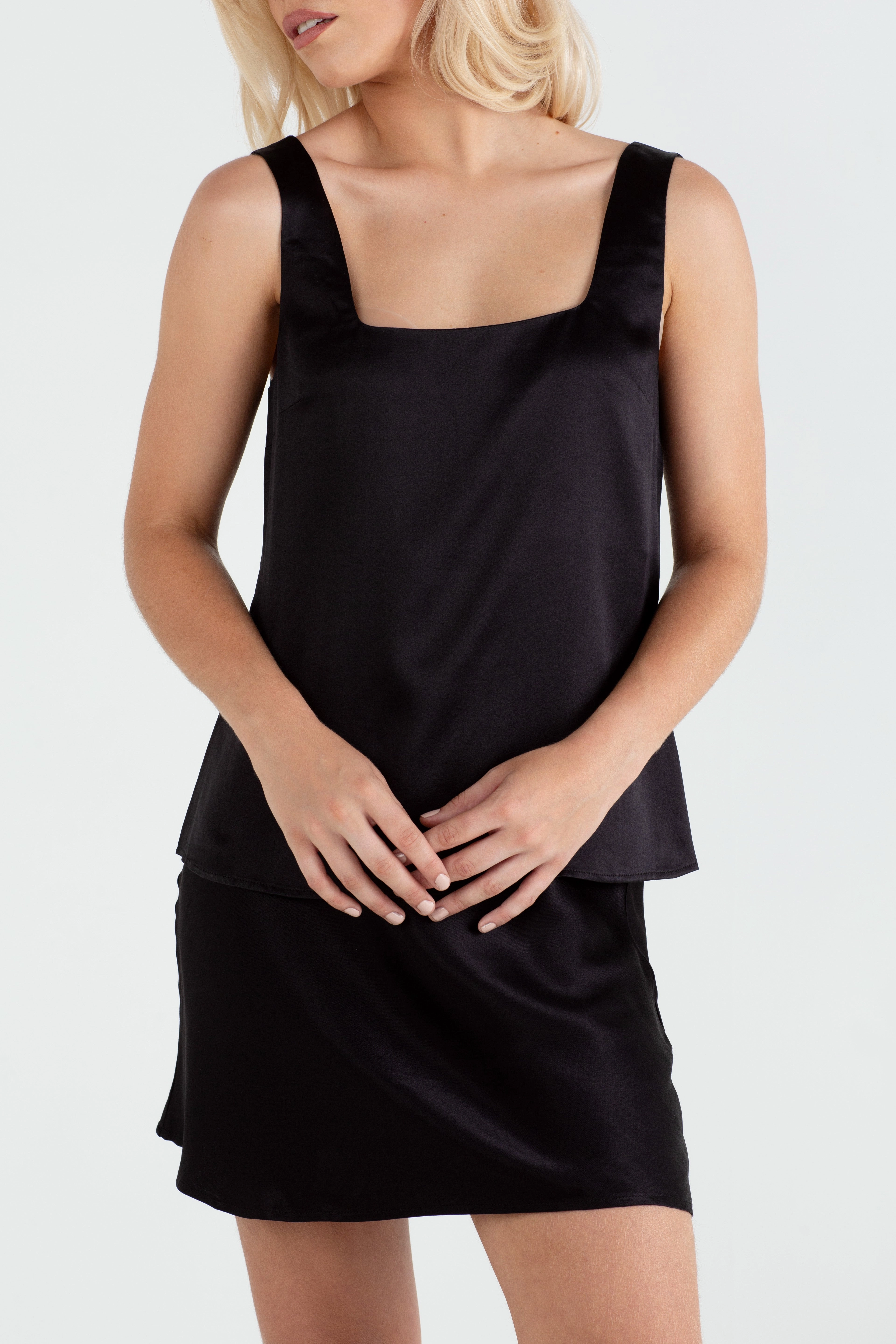 "The Billie" - Square Neck Silk Cami (Bra Friendly Black) Pastel-Tone Vibrant Look