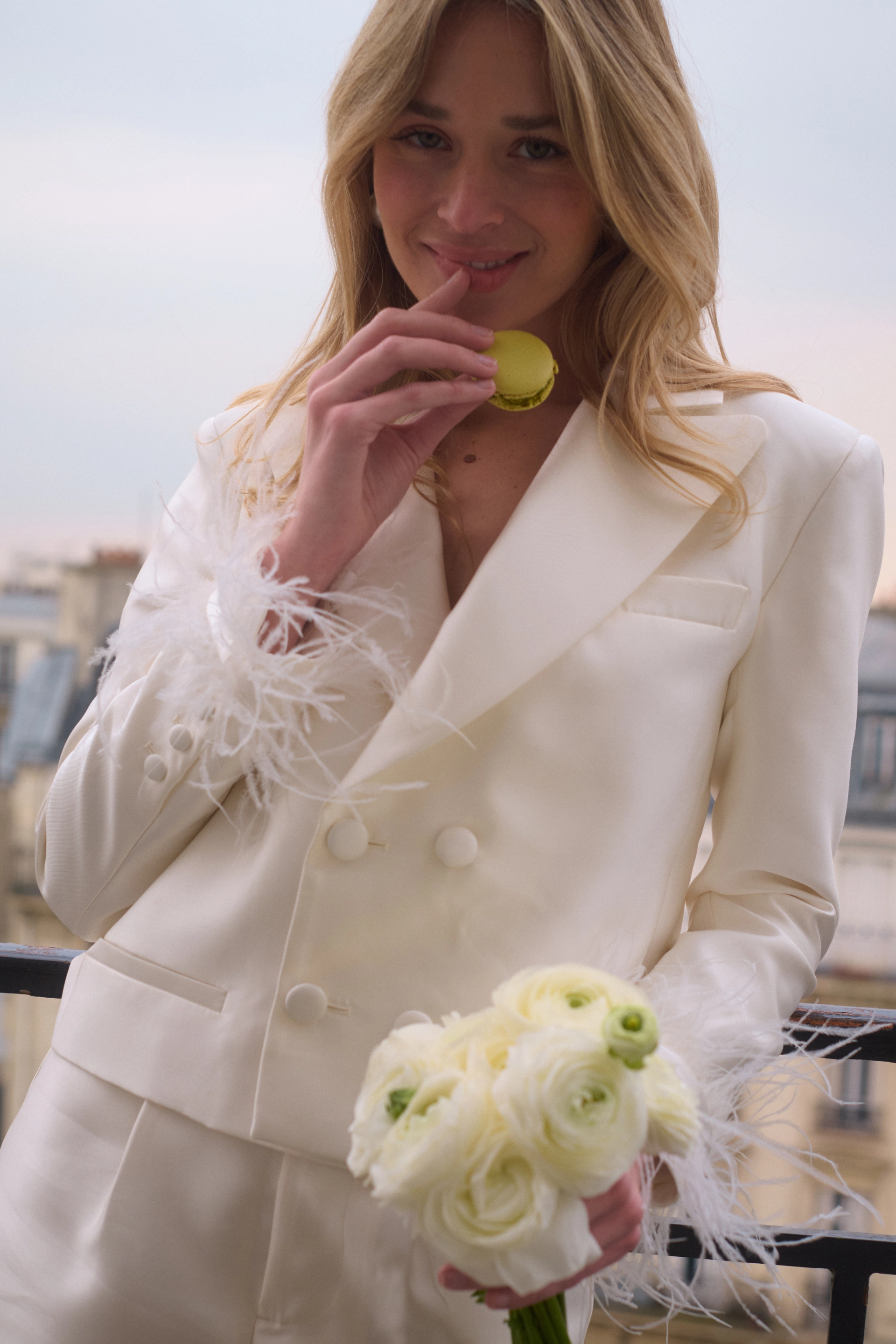 "The Chloe" - Crop Feather Blazer (Cream) Vibrant fit