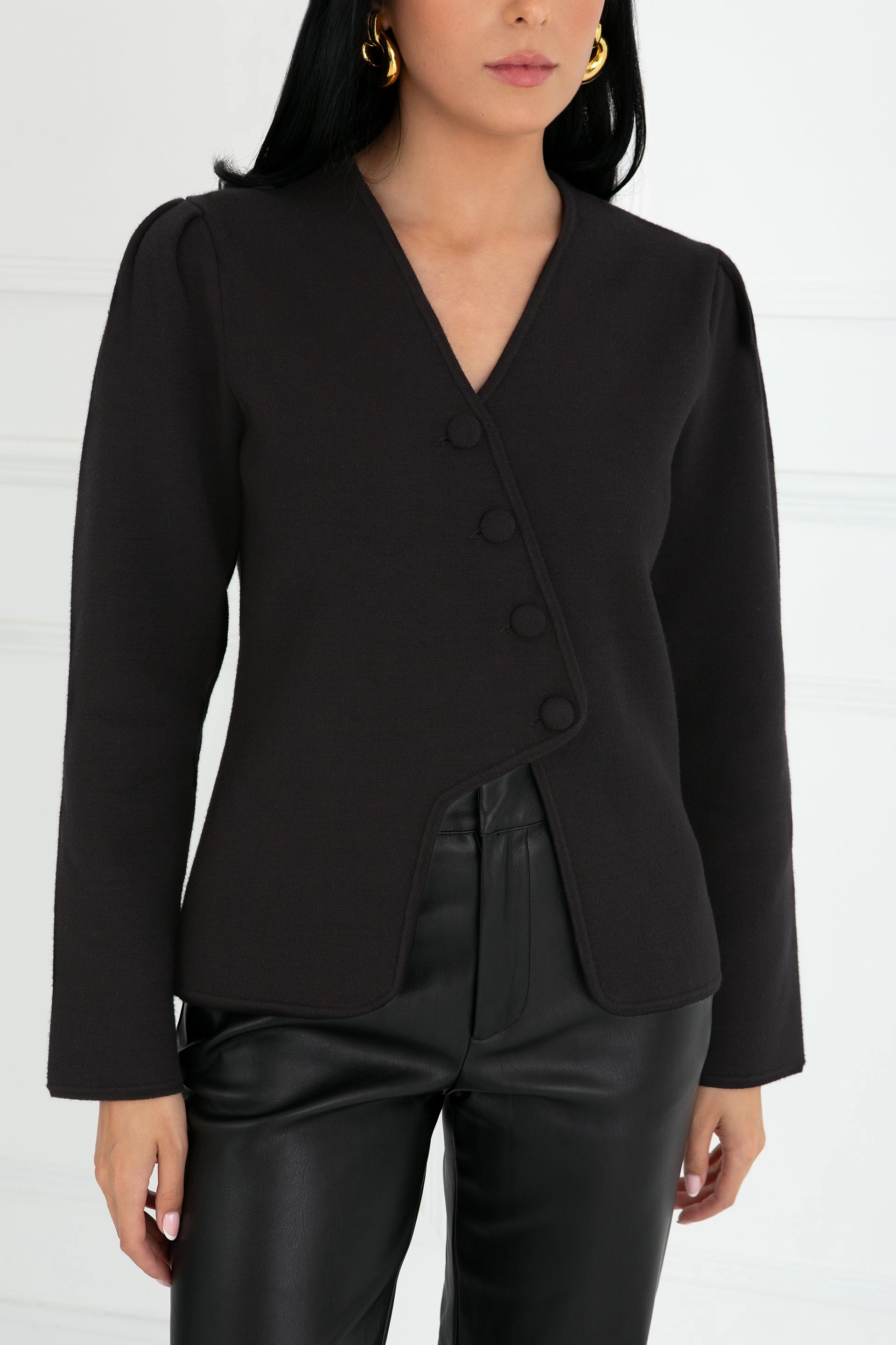 Reinforced Hemline Mesh Lining "The Clara" - Wave Cardigan (Black)