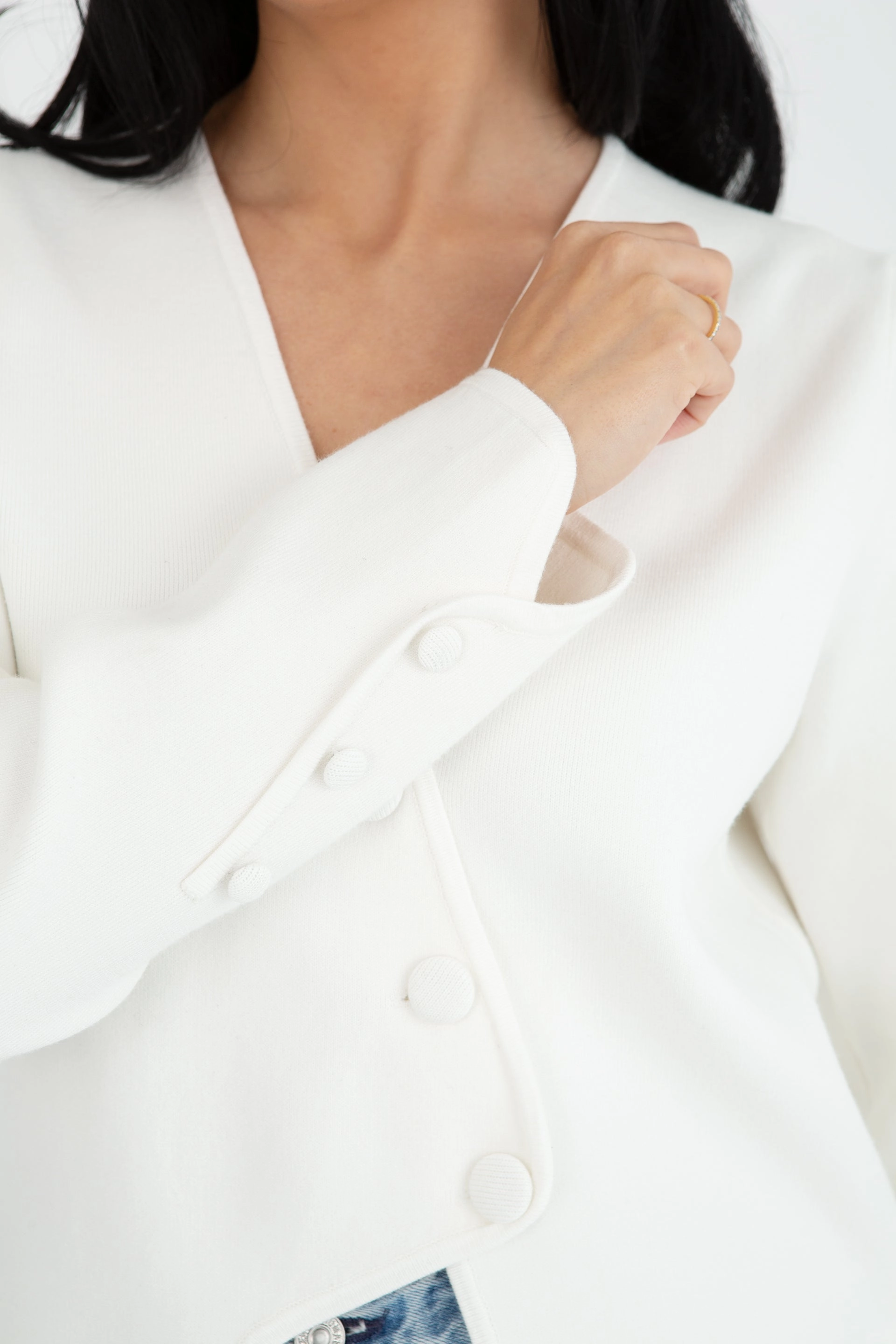 ComfortStretch Sporty T-shirt "The Clara" - Wave Cardigan (Cream)