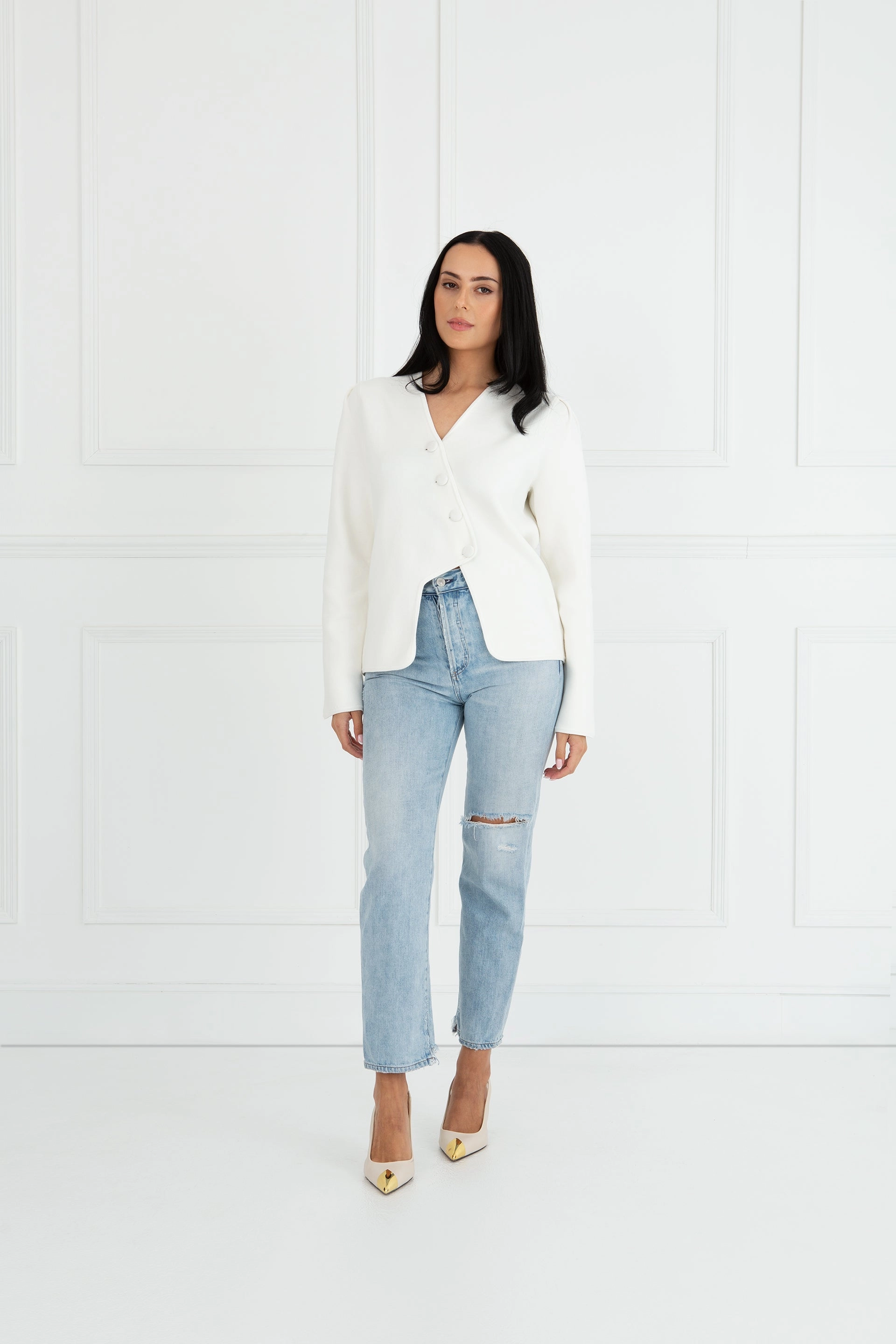 Fitted Blouse "The Clara" - Wave Cardigan (Cream)