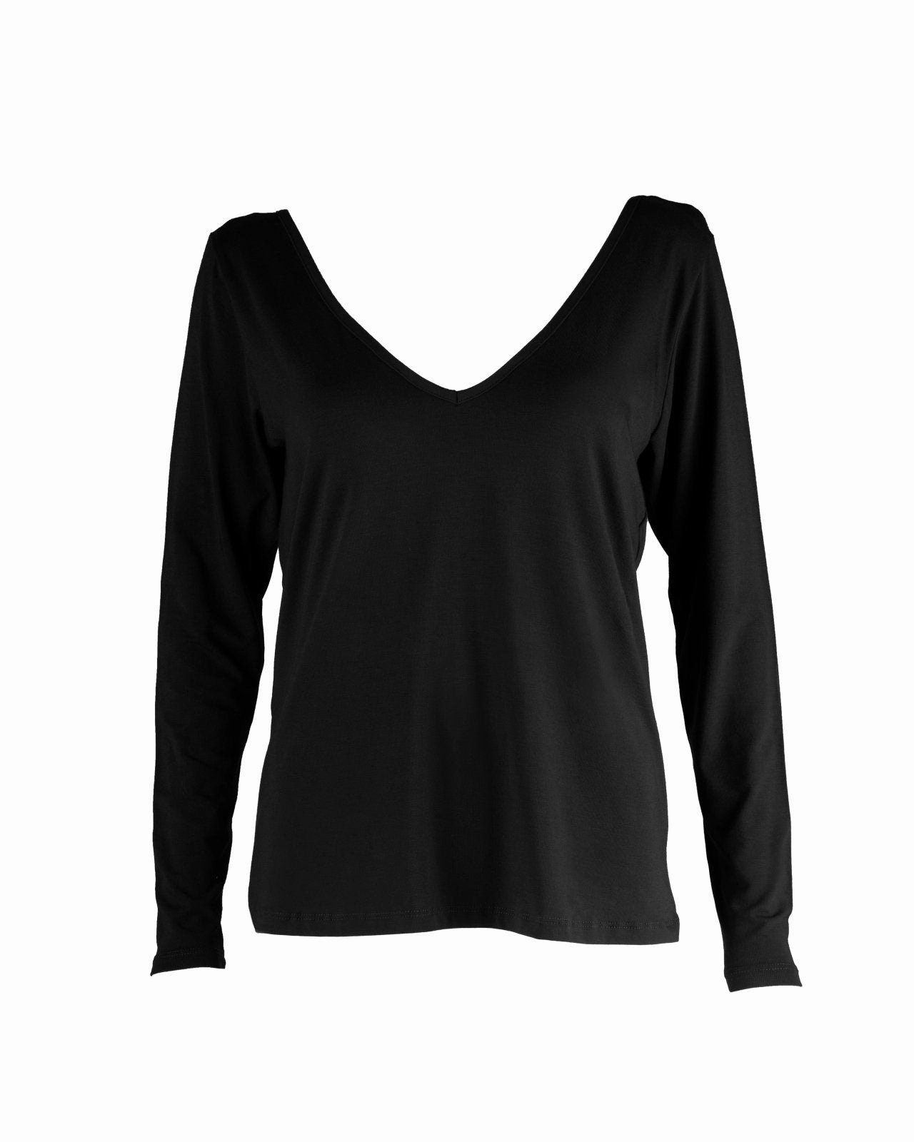 "The Marykate Longsleeve"- Lace Back Detail V-neck T-shirt (Black) Office Attire Compression Gradient