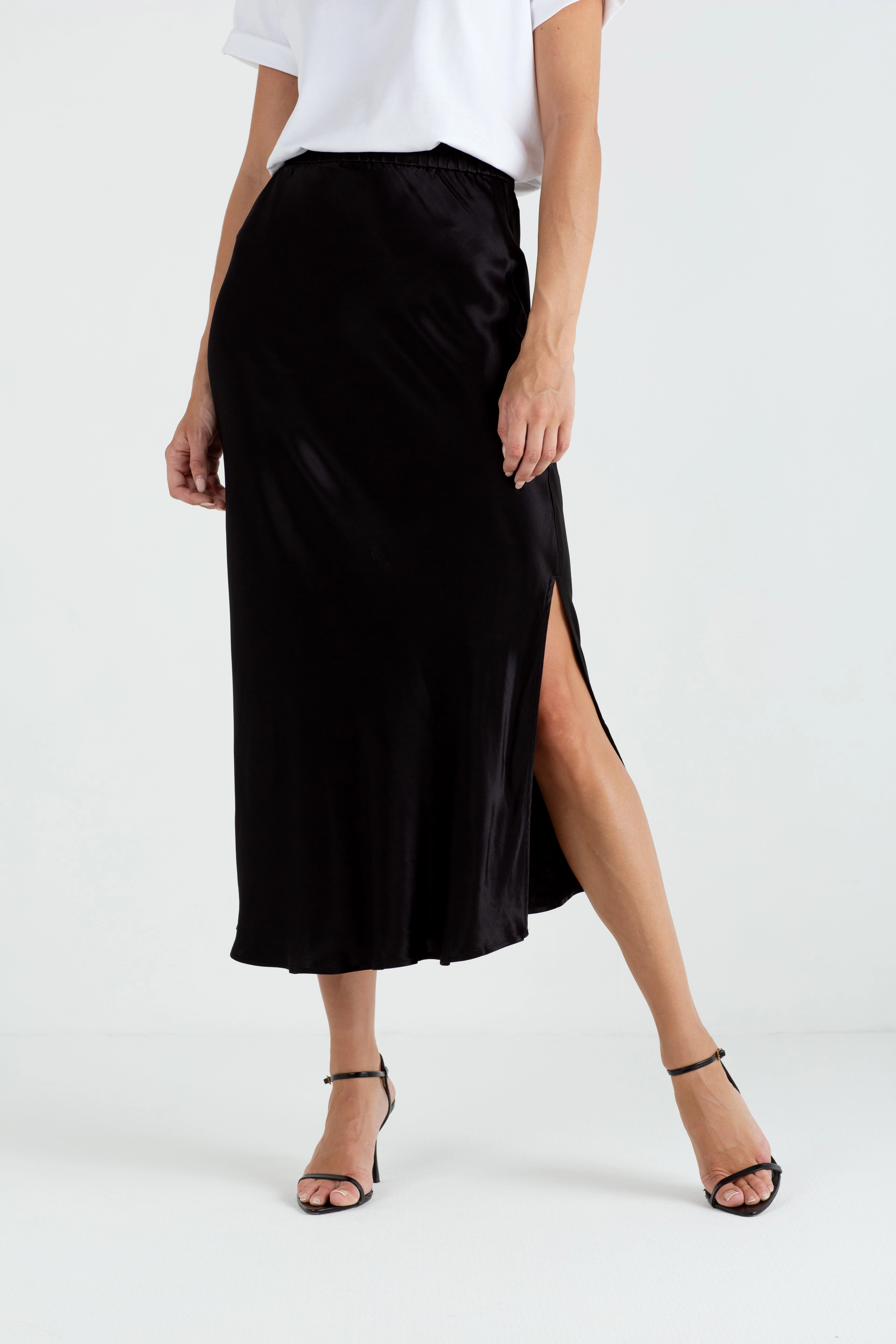 Calm Flow Relax Piece "The Orla" - Satin Midi Skirt (Black)