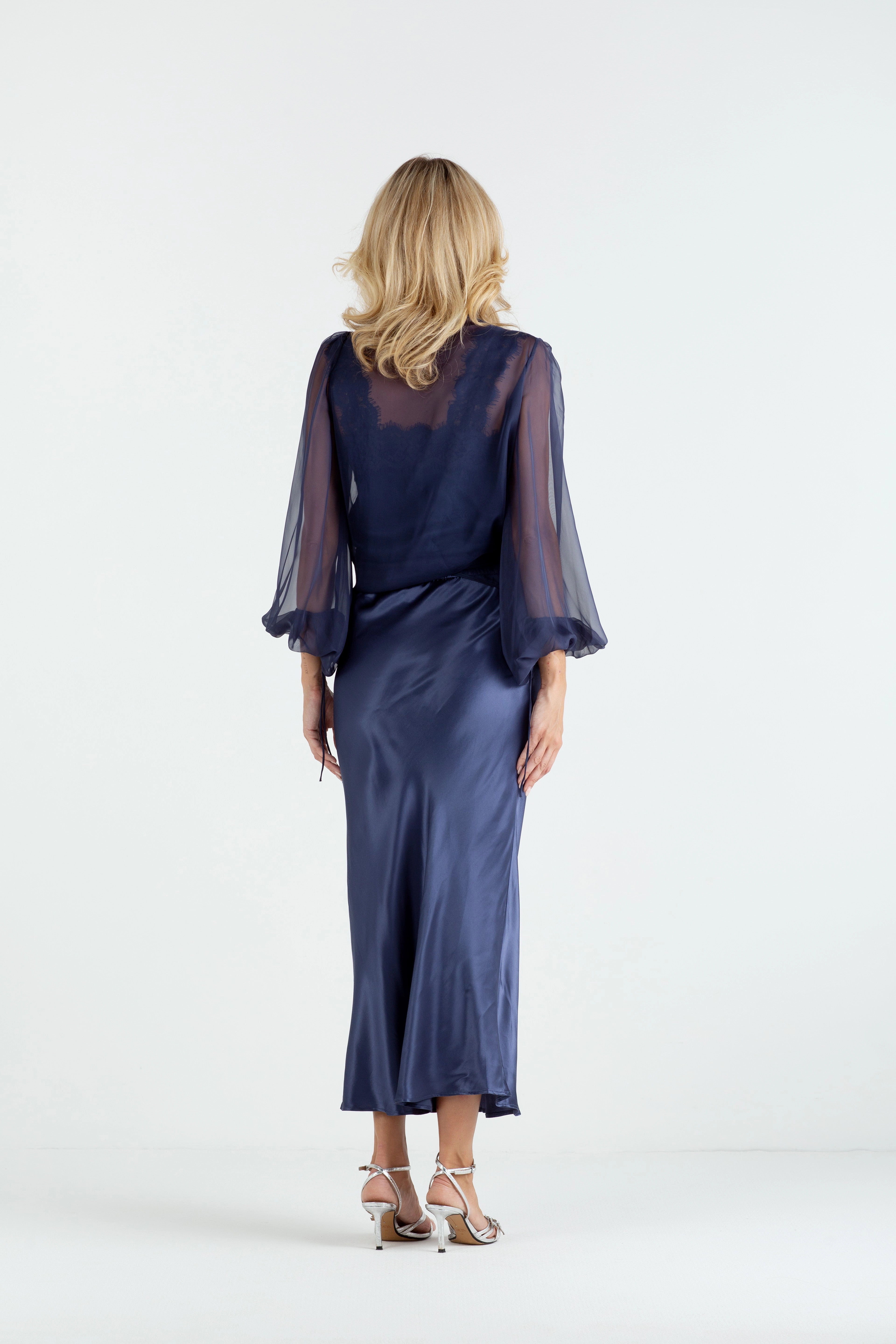 Mood Casual Breathable-Lining "The Orla" - Satin Midi Skirt (Navy)