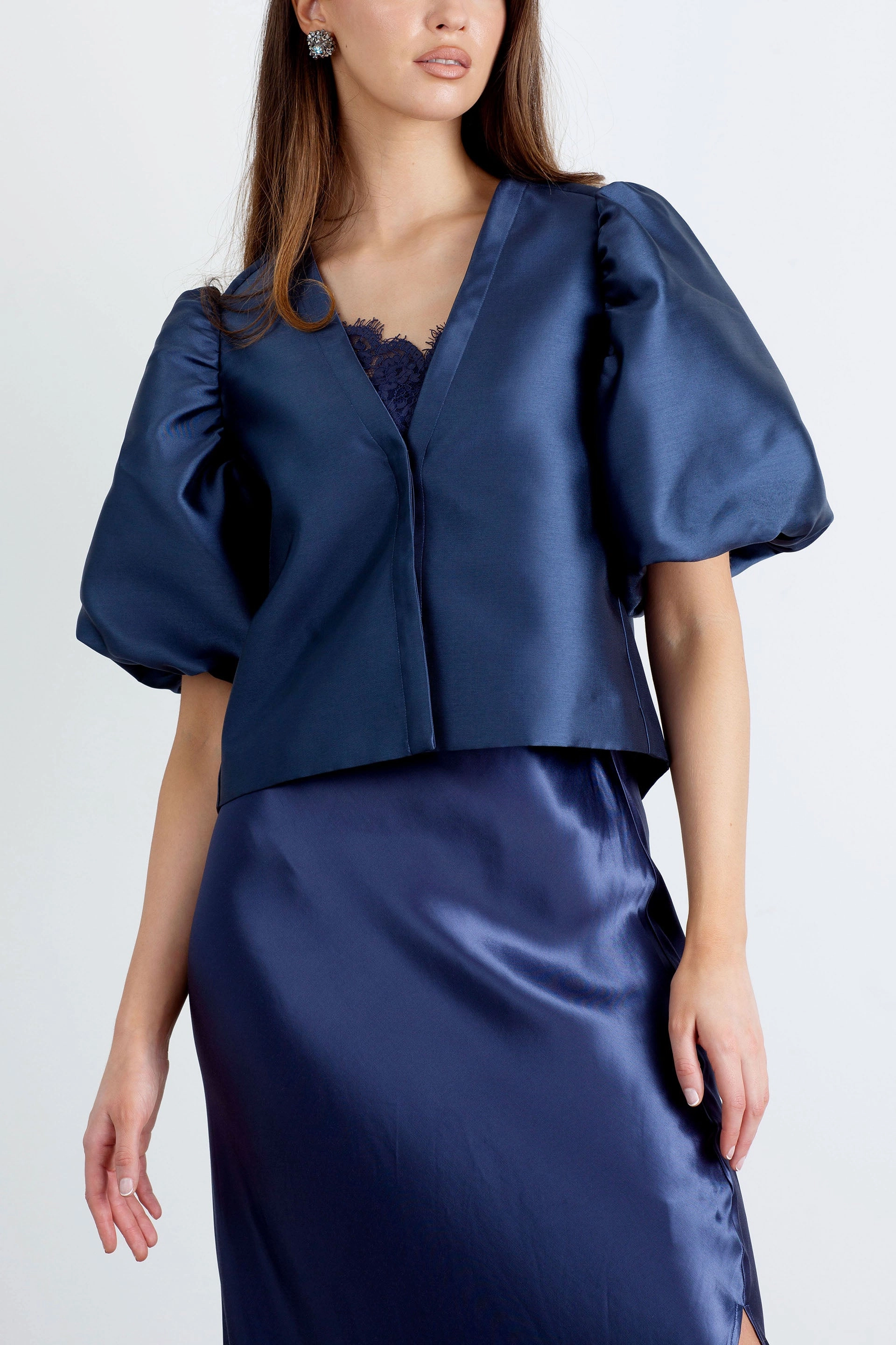 Upgrade-Option "The Orla" - Satin Midi Skirt (Navy)
