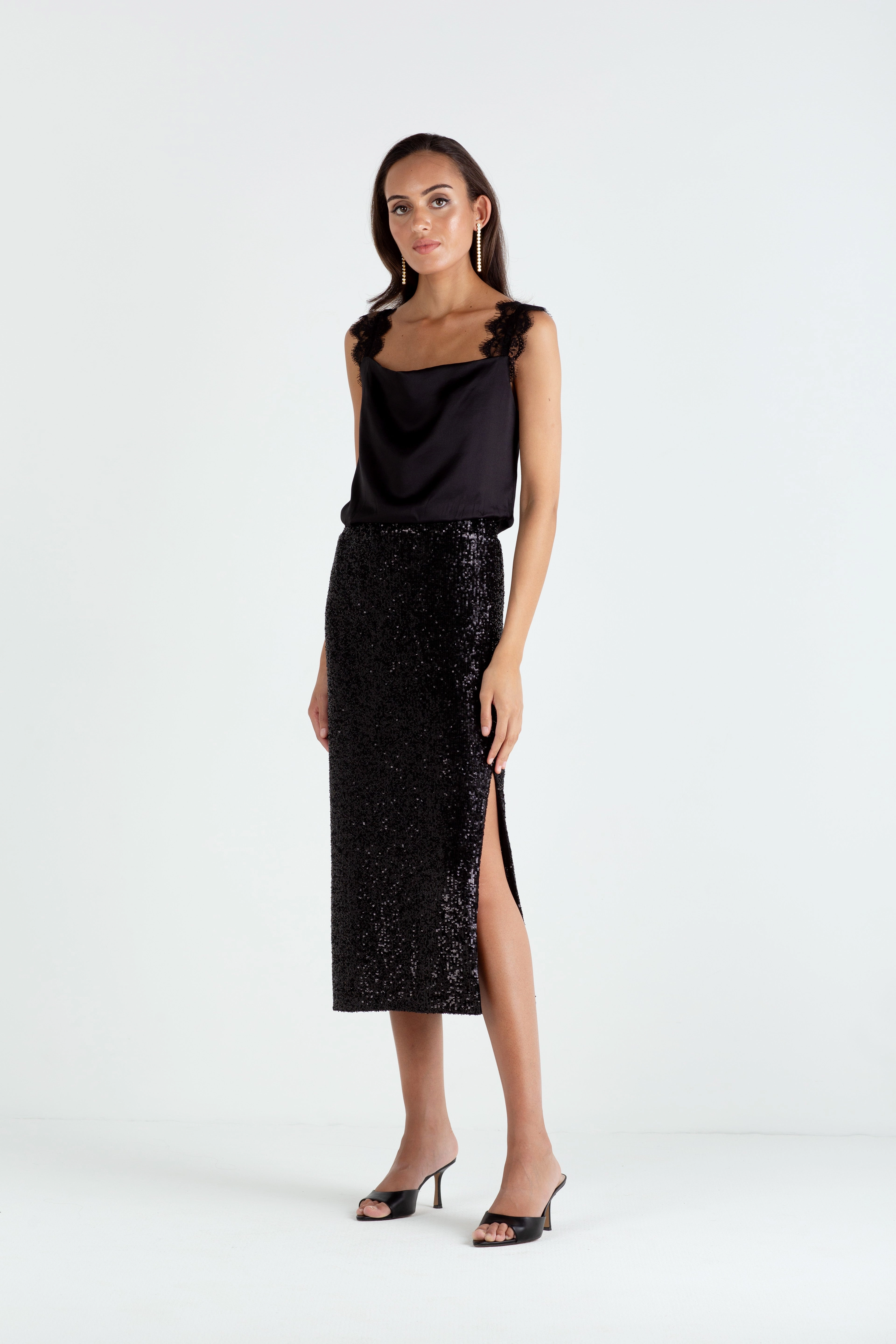 Repair-Friendly "The Orla" - Sequin Midi Skirt (Black)