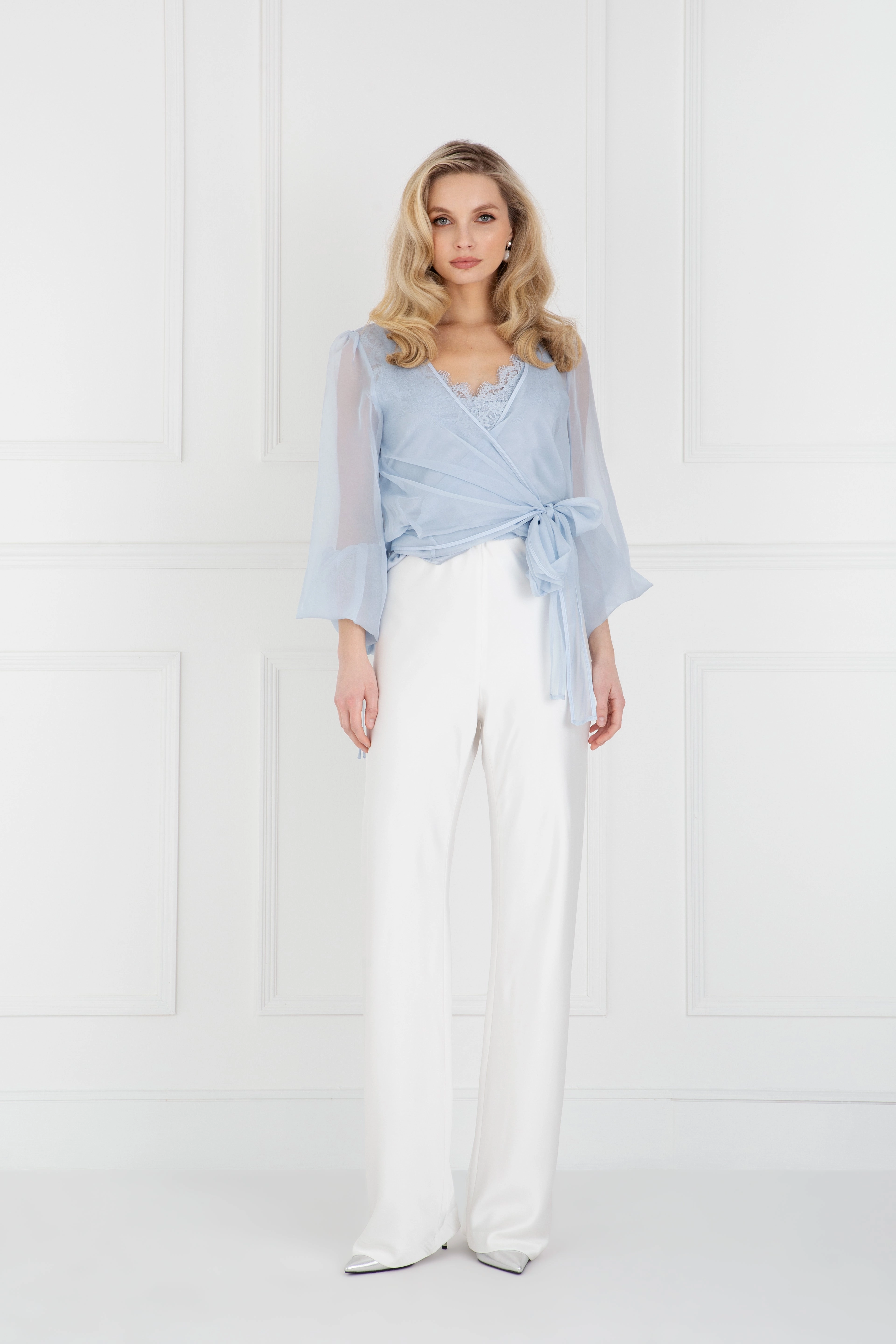 Climate-Adaptive "The Sandra" - Satin Trousers Long (Ivory)