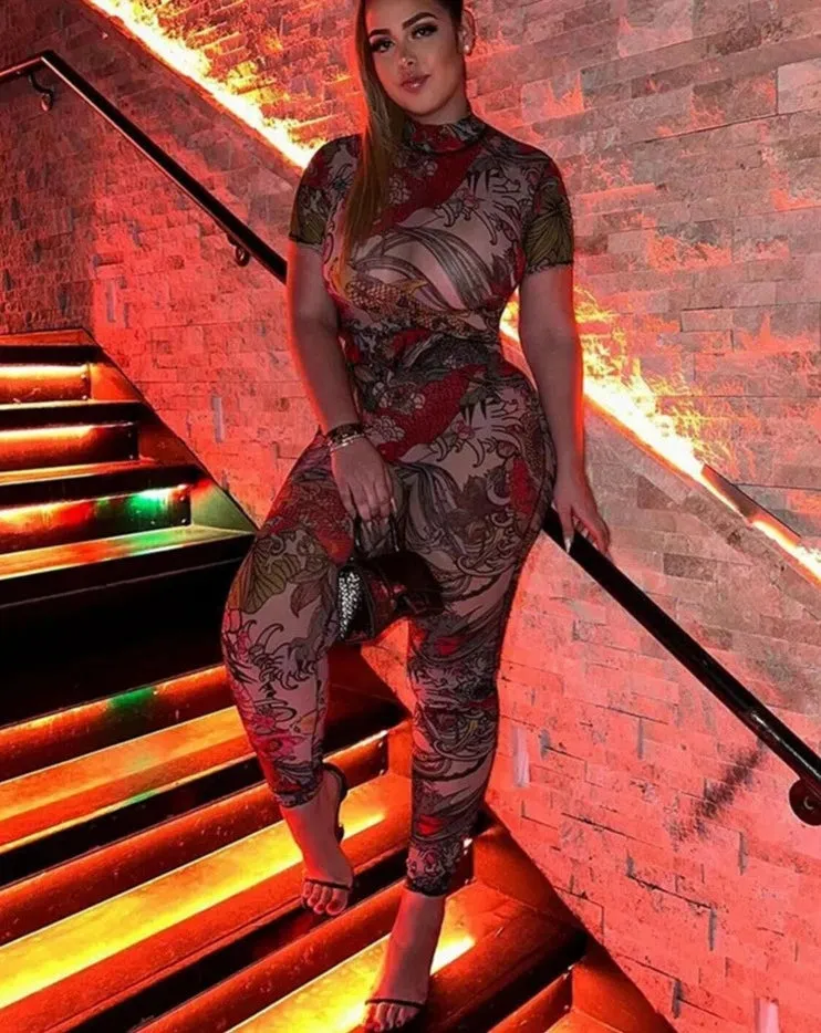 A Print Mesh Jumpsuit