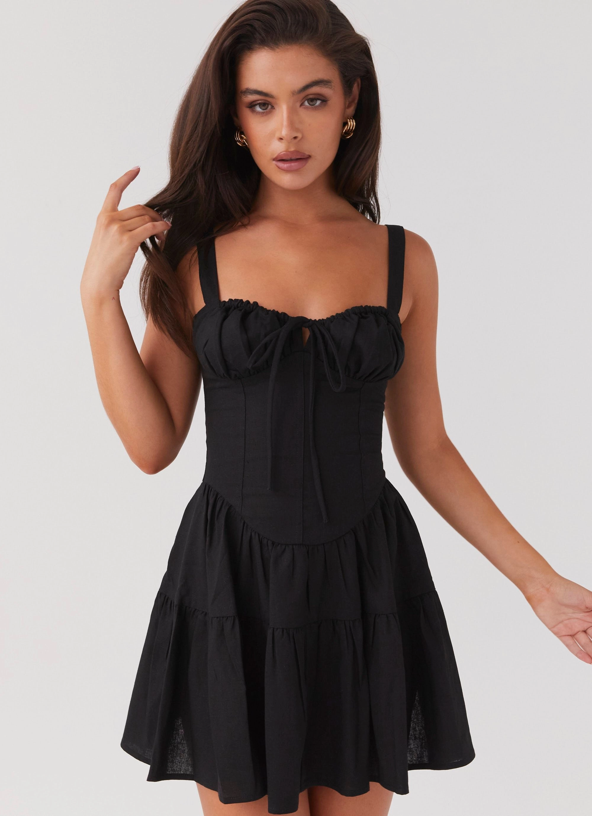 Lucie Linen Mini Dress - Black Low Maintenance