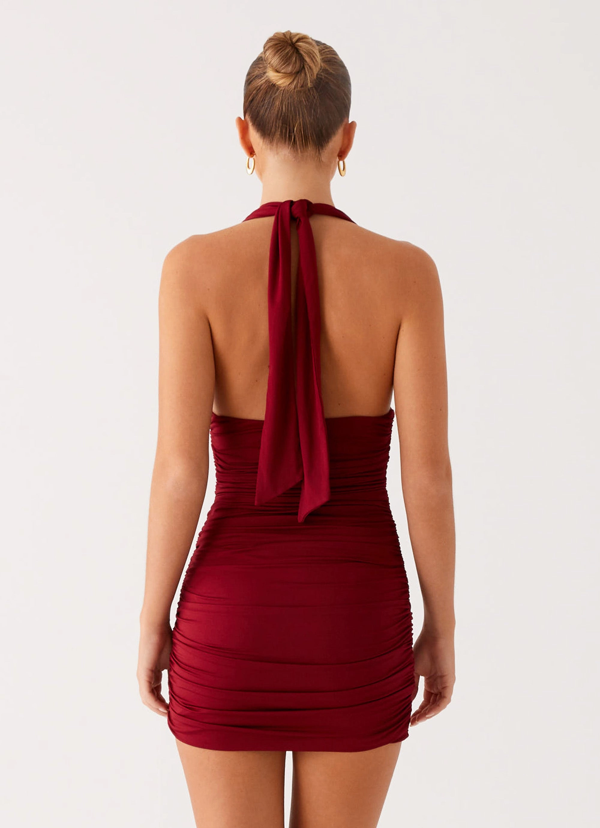Abelia Halter Mini Dress - Maroon Versatile Layering Seasonal Essential