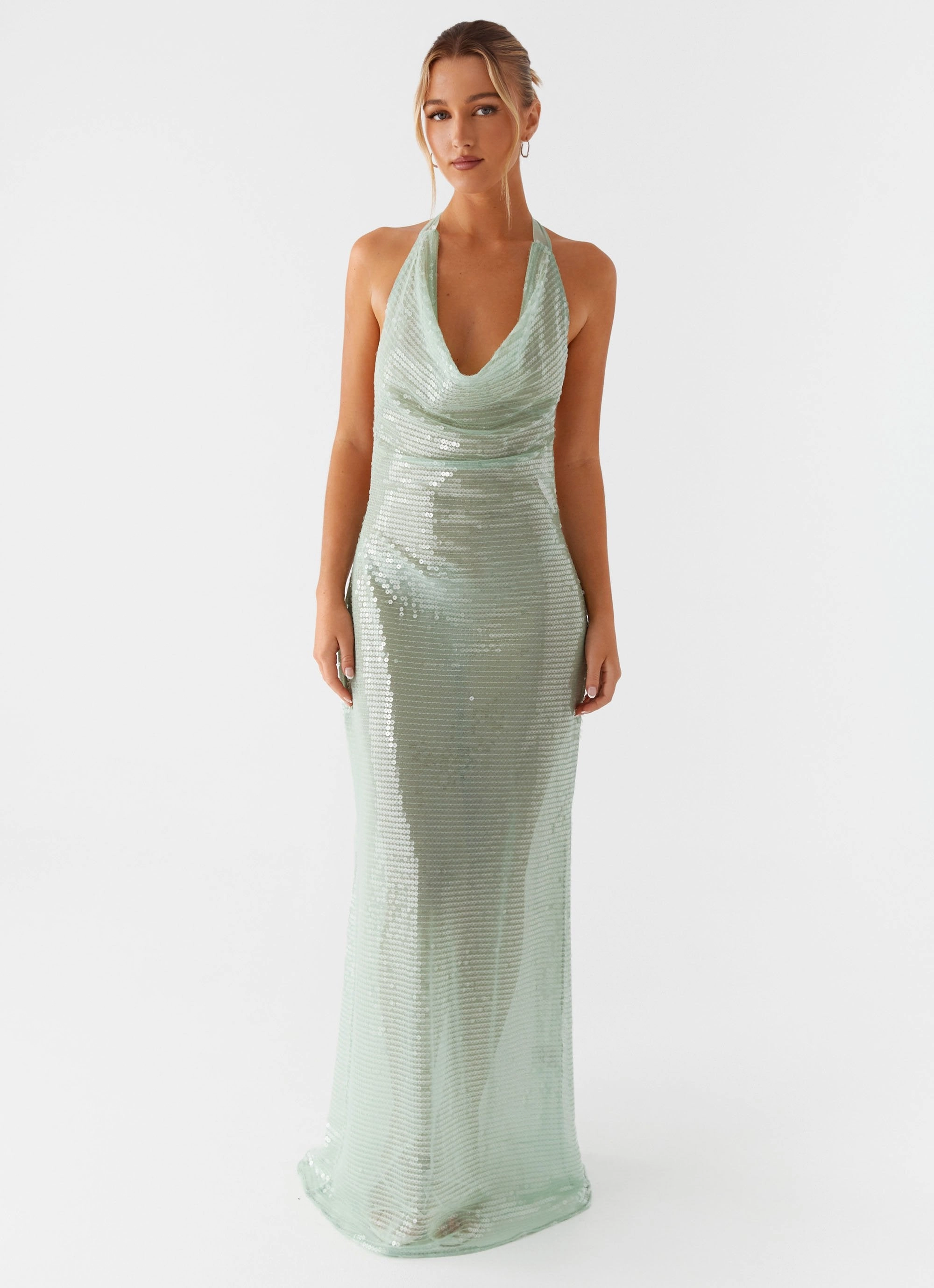 Modest Light Above the Clouds Cowl Maxi Dress - Green