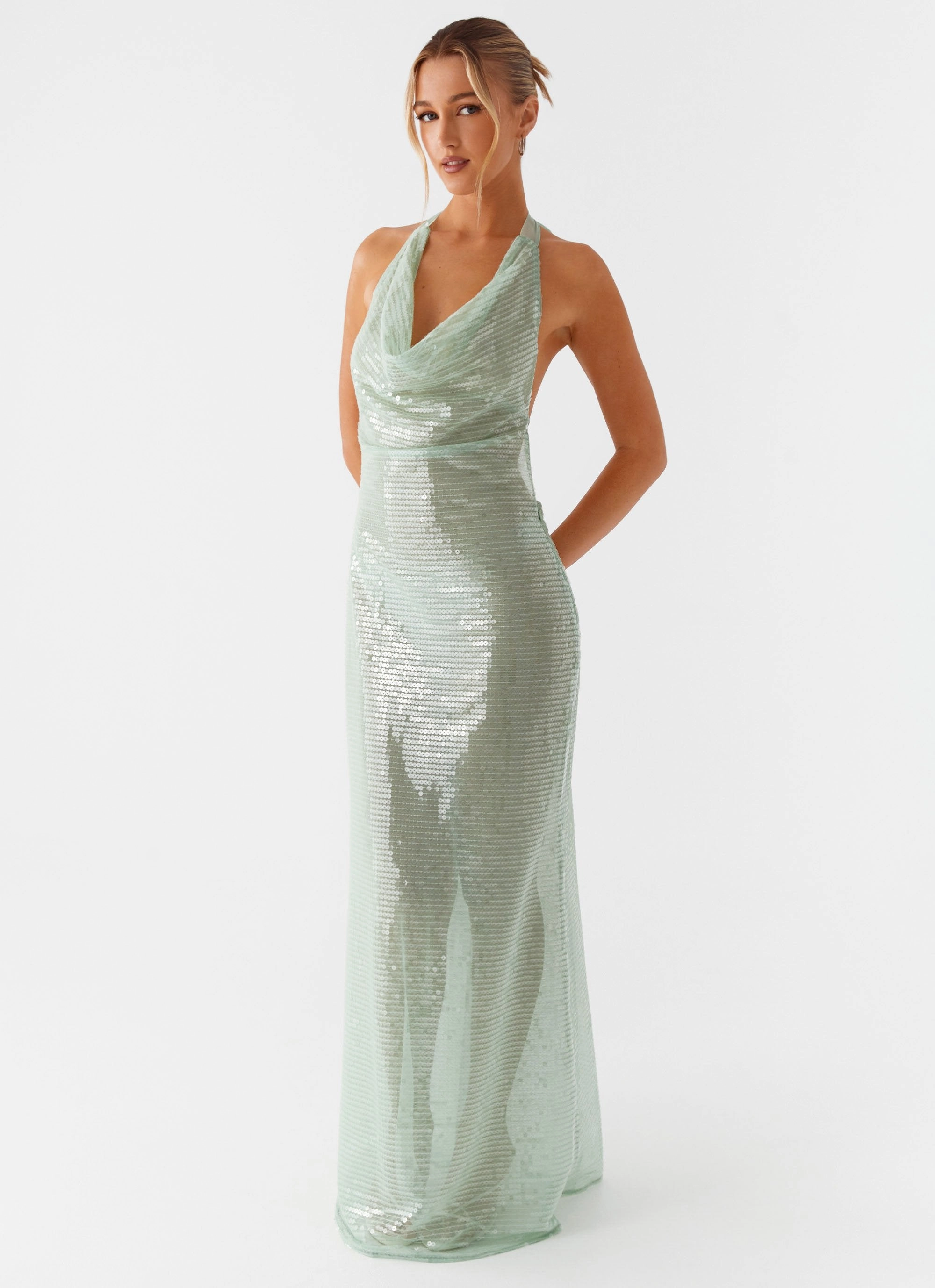 Urban Drape Above the Clouds Cowl Maxi Dress - Green