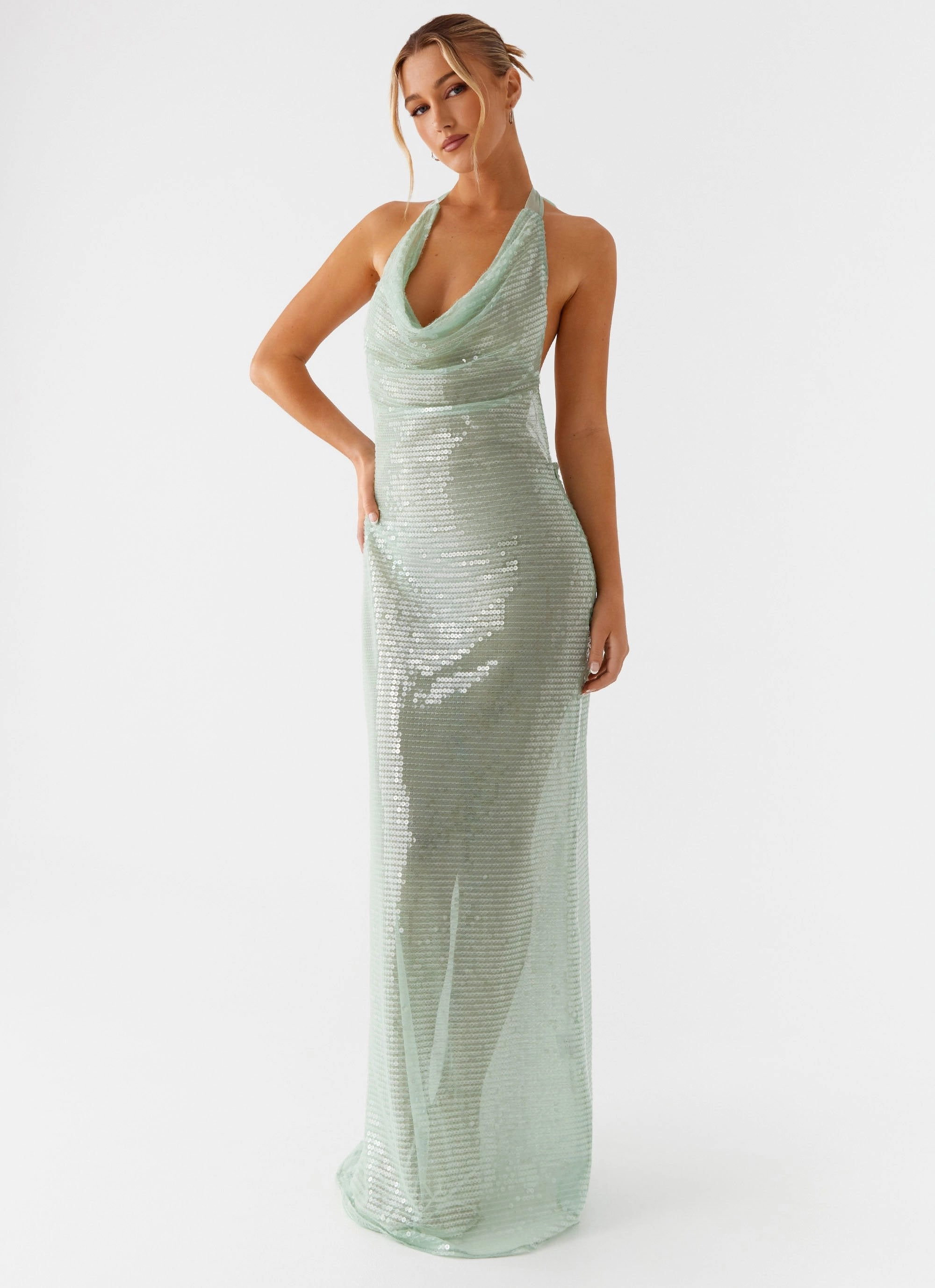 Mid Fit Abrasion-resistant Above the Clouds Cowl Maxi Dress - Green