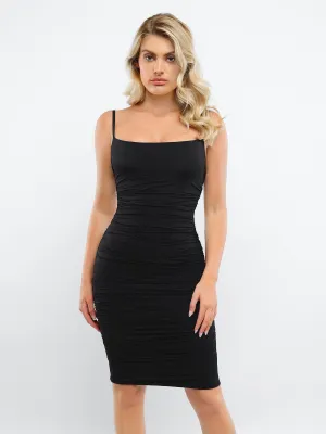 Shapewear Ruched Bodycon Midi Slip Dress Fashionable Look