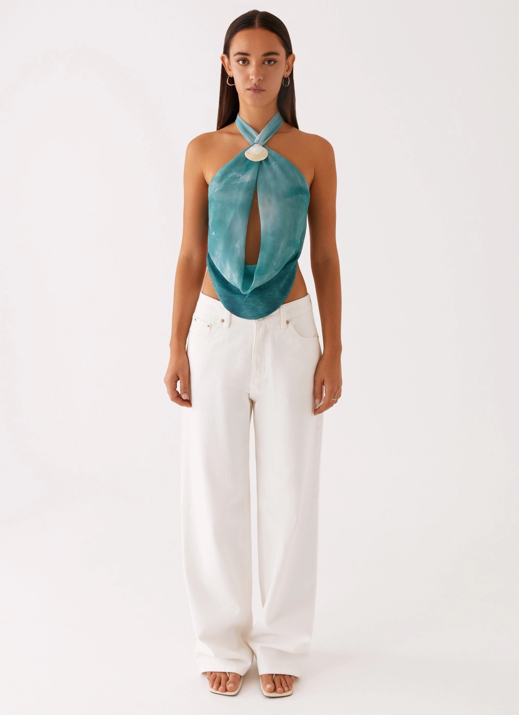 Sustainable Textile TumbleDryFriendlyMaterial Zola Cowl Neck Shell Top - Green Tie Dye