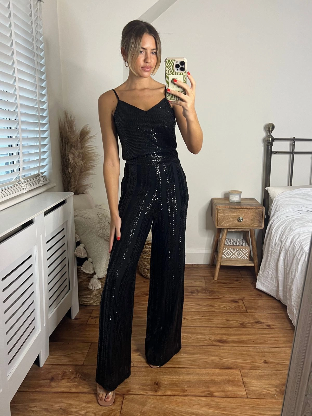 Trail Ready Becca Sequin Wide Leg Trousers in Black