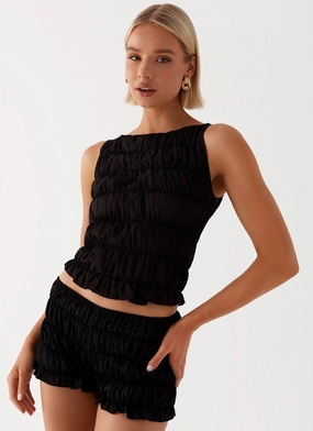 BondedEdges Soft Touch Messina Ruched Tank Top - Black