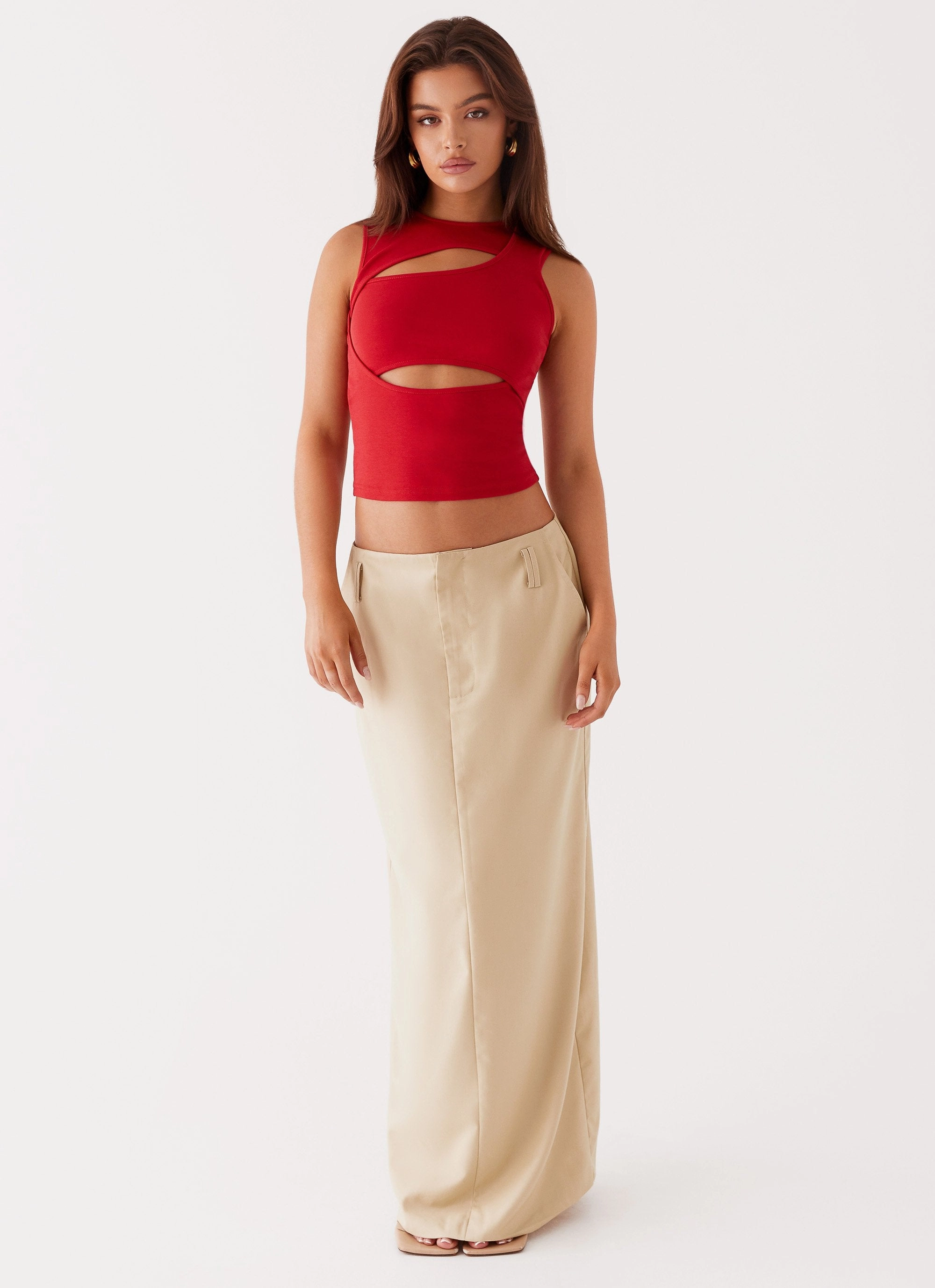 Beyond Cut Out Mesh Top - Red Comfortable Style Biodegradable material