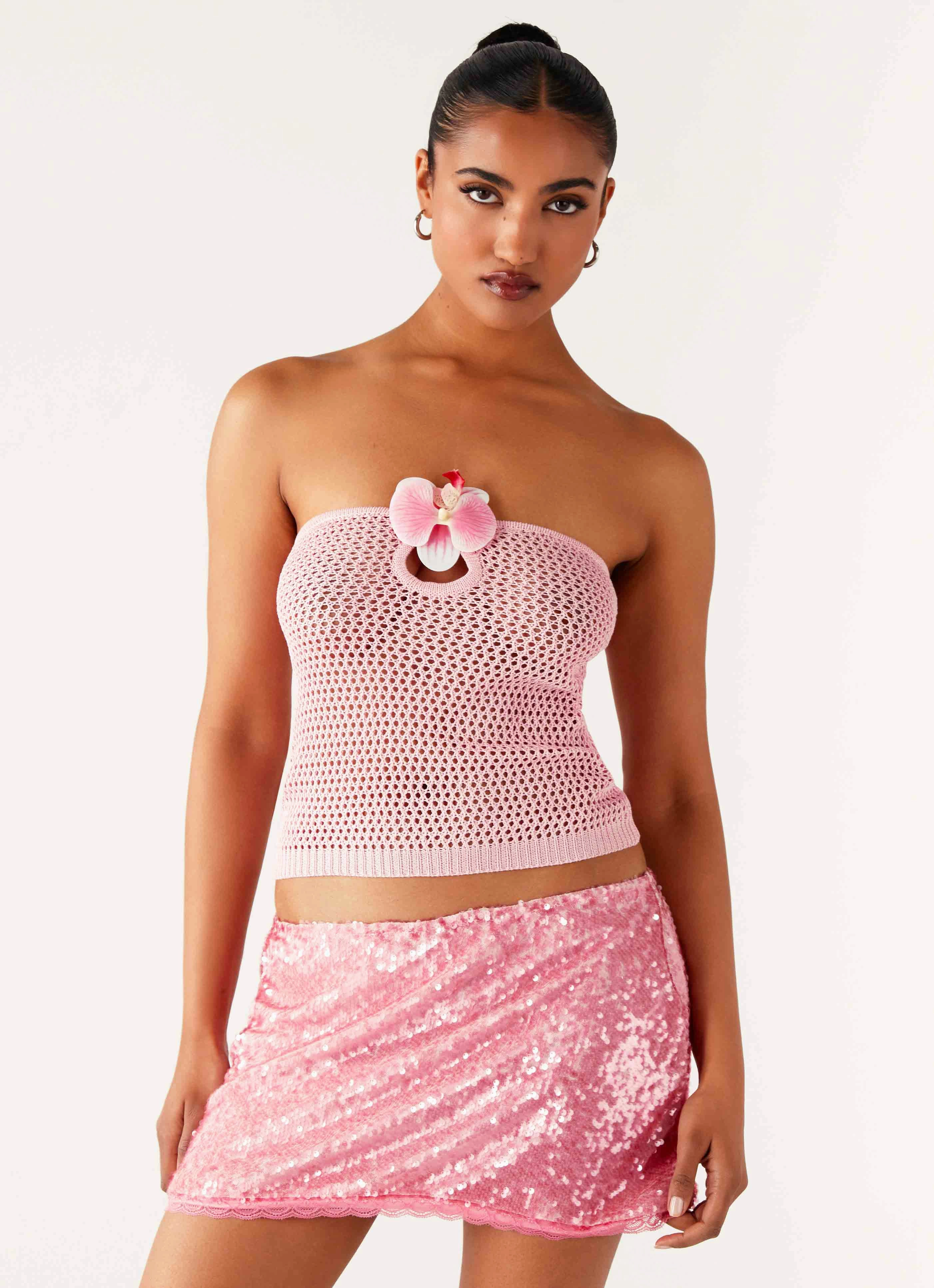 Galia Crochet Top - Pink Airflow Weave Pattern QuickDrySystem