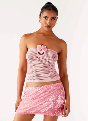 Galia Crochet Top - Pink Airflow Weave Pattern QuickDrySystem