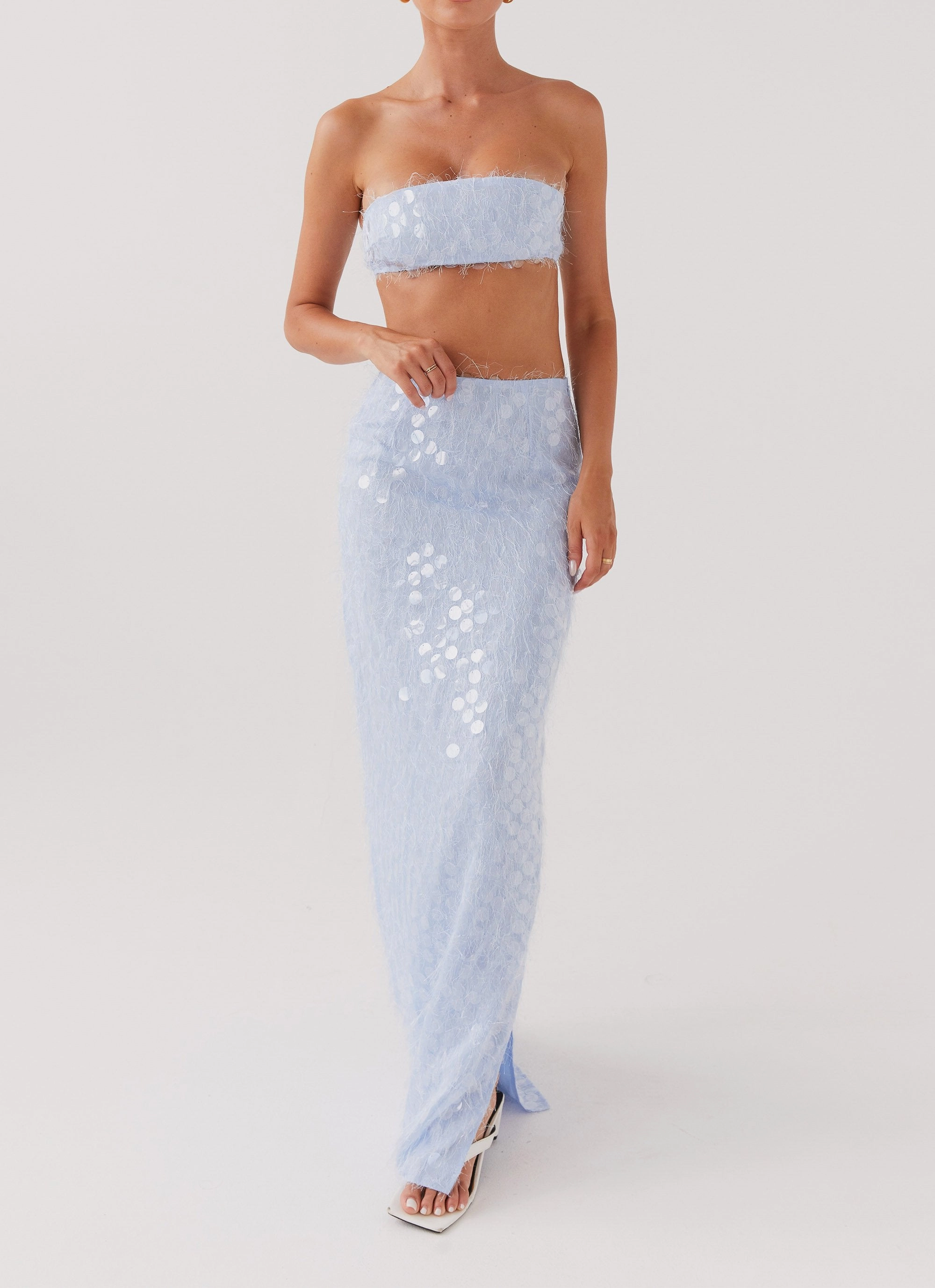 Crisp Walk Look Kyleigh Textured Sequin Maxi Skirt - Lavender Mist