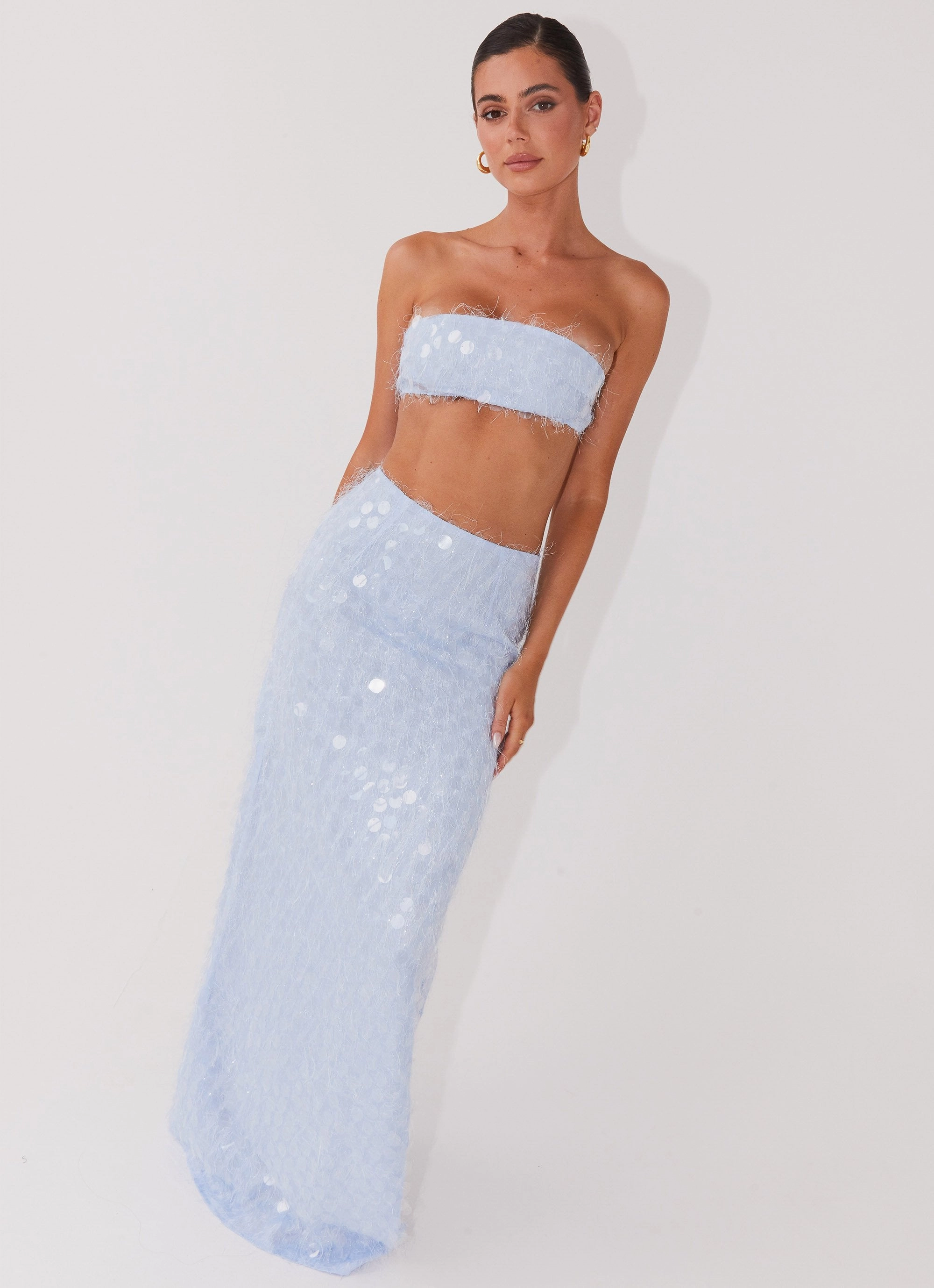 Light Activated Cooling Kyleigh Textured Sequin Maxi Skirt - Lavender Mist