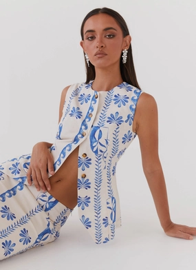 Born For Bordeaux Linen Vest - Floral Wave NonChafingTrim