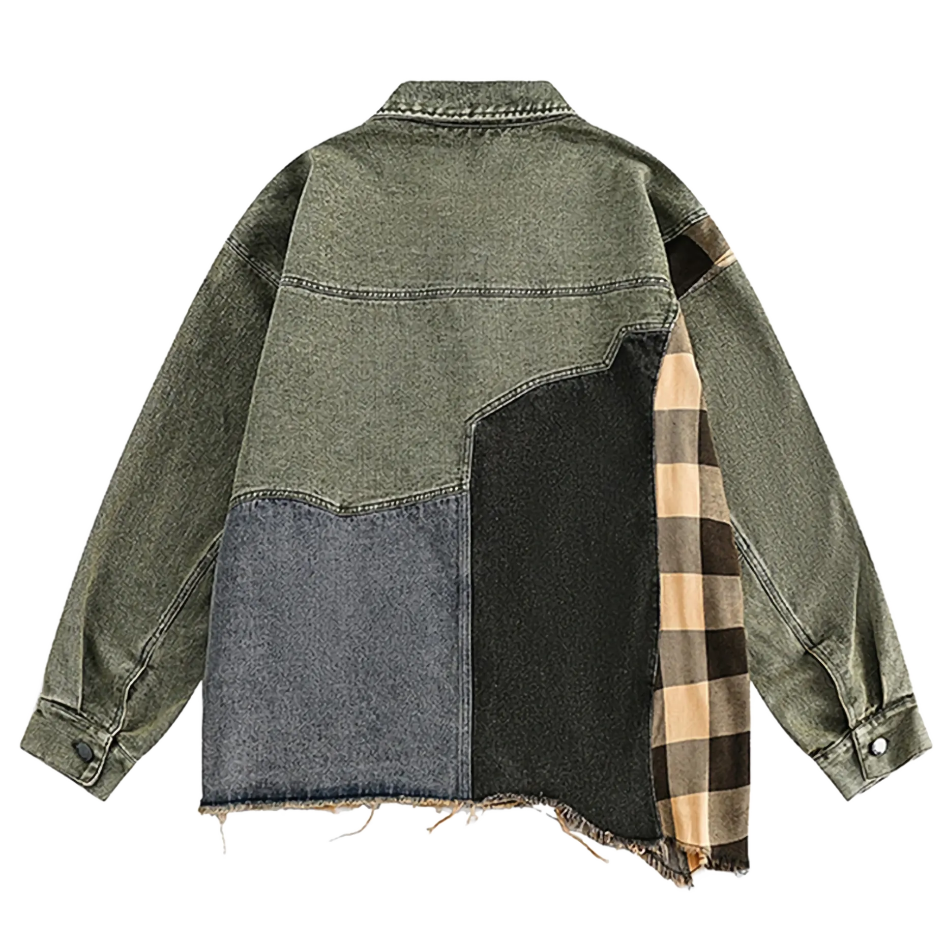 Abstract Plaid Patchwork Denim Jacket