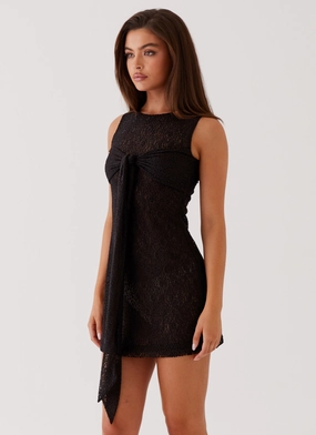 Midnight Muse Lace Mini Dress - Black Chic Waist Design