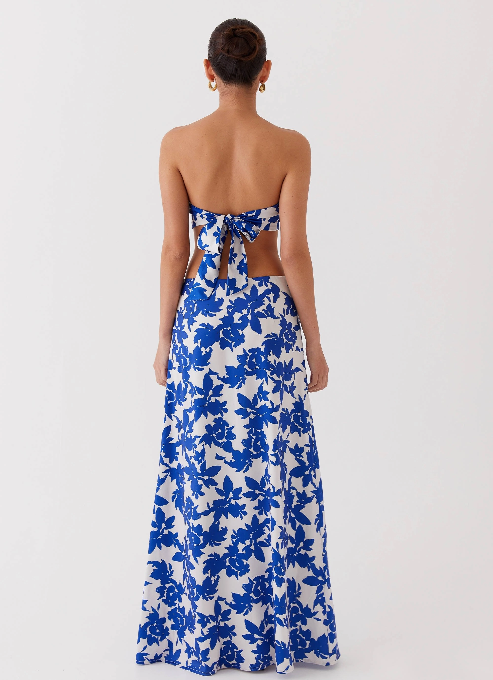 Breezy Look Stretchy Sky Gaze Low Rise Maxi Skirt - Blue Floral