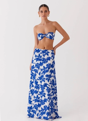 Sky Gaze Low Rise Maxi Skirt - Blue Floral Iconic Style